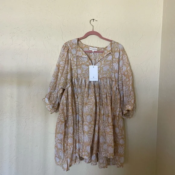 Daughters of India Mustard and Cream Floral Dress - Picture 1 of 5